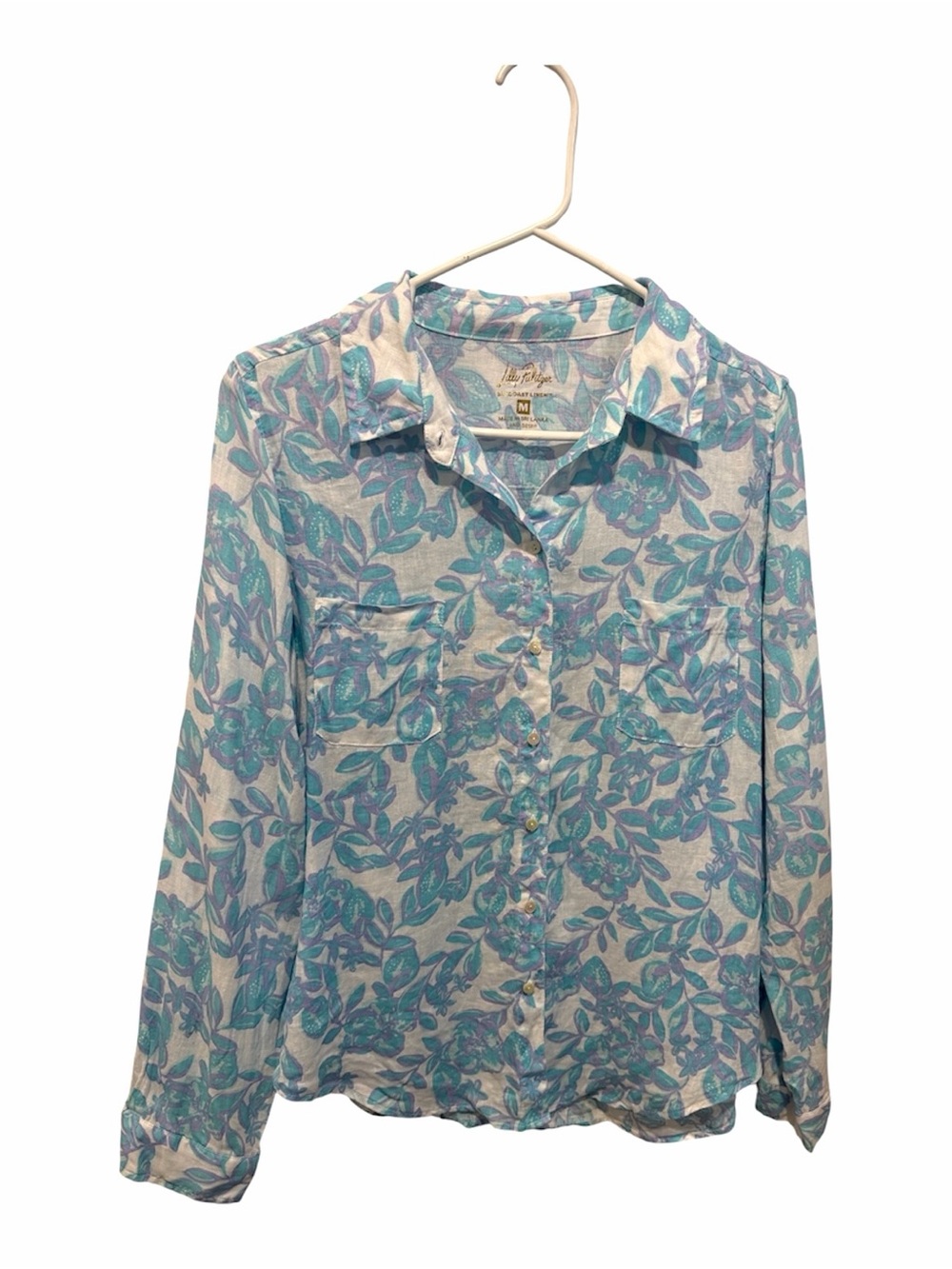 Lilly Pulitzer sea coast linen button down top jacaranda blue simply the zest M - Picture 2 of 8